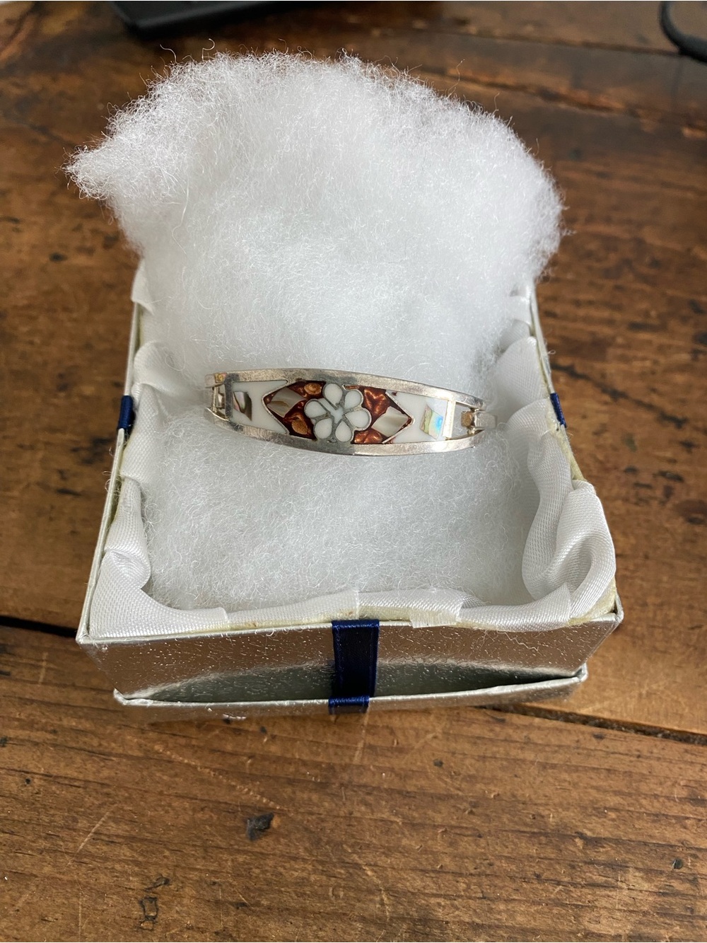 Taxco Vintage Mexico Sterling Silver Abalone Inlay Flower Child-Sized Bangle